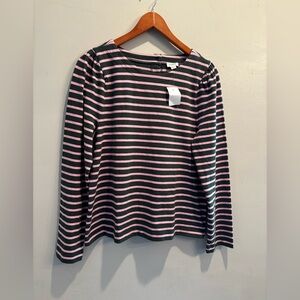 J. Crew Long Sleeve Top with Pink and Olive  Stripes preppy crew neck fall cabin